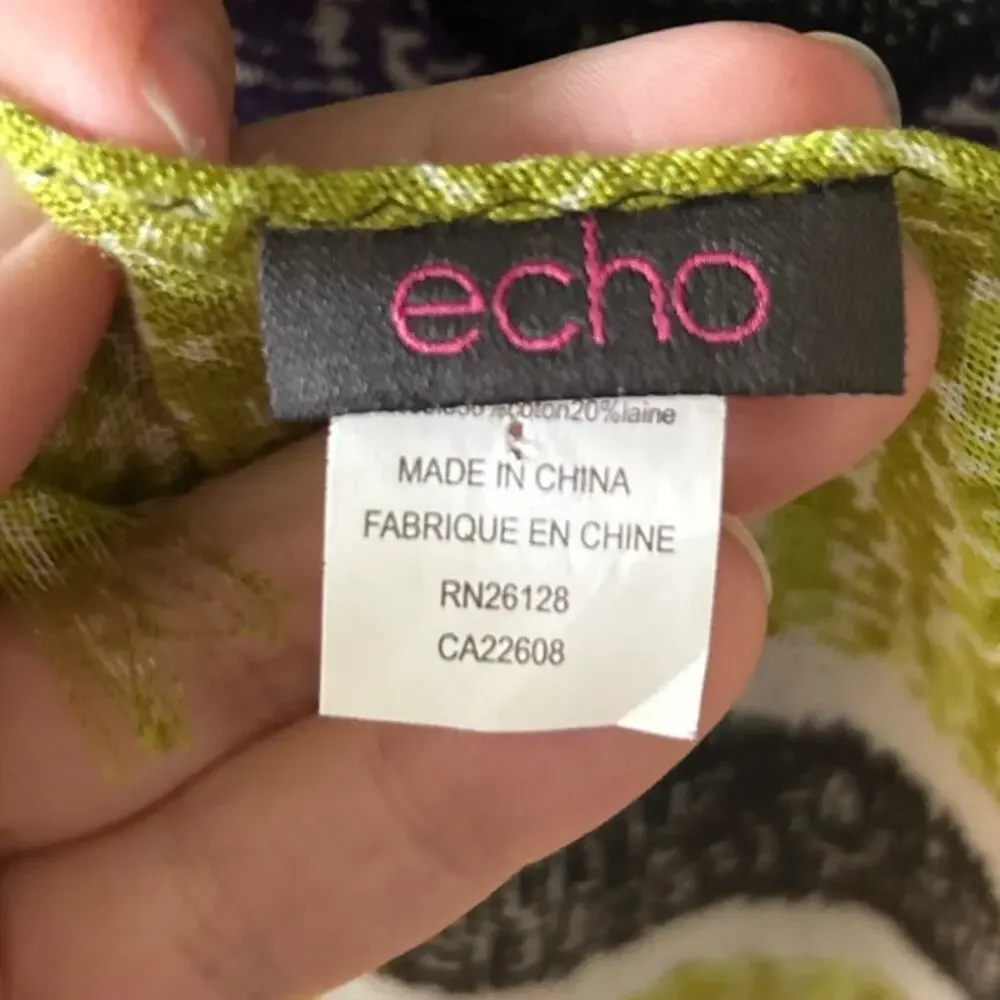 Echo Silk Cotton Wool Orange, Purple, Green Tribal Boho Mosaic Scarf Wrap